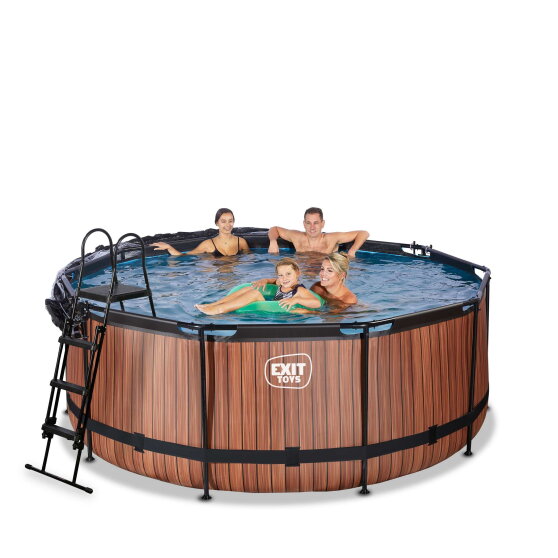 EXIT Wood Pool &oslash;360x122cm mit Sandfilterpumpe und Abdeckung - braun