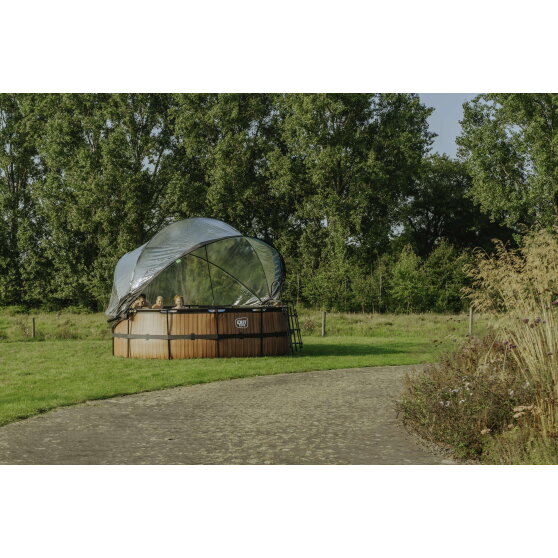 EXIT Black Leather Pool ø427x122cm mit Sandfilterpumpe und Abdeckung und Zubehörset - schwarz
