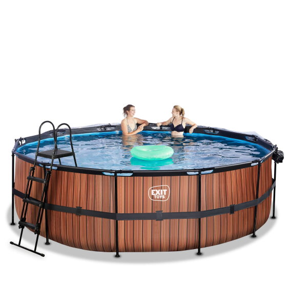 EXIT Wood Pool &oslash;450x122cm mit Sandfilterpumpe und Abdeckung - braun