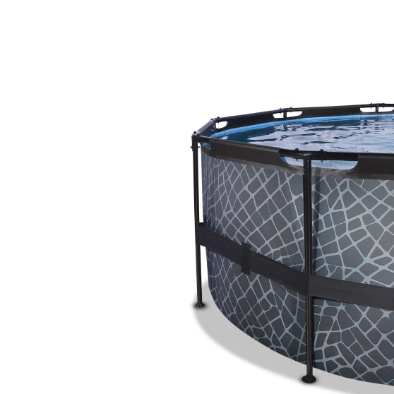 EXIT Stone Pool ø427x122cm mit Sandfilterpumpe und Abdeckung - grau