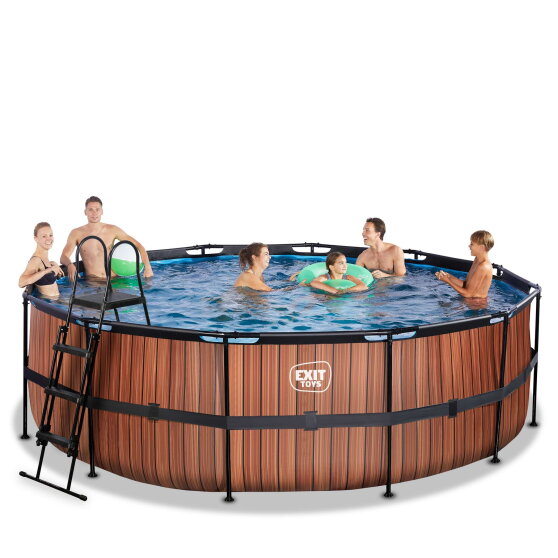 EXIT Wood Pool ø450x122cm mit Sandfilterpumpe - braun