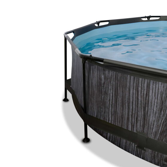 EXIT Black Wood Pool &oslash;300x76cm mit Filterpump und Sonnensegel - schwarz
