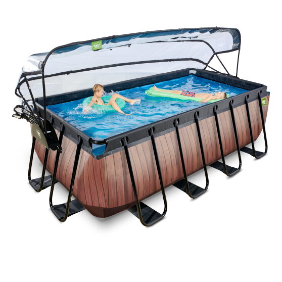 EXIT Wood Pool 400x200x122cm mit Sandfilterpumpe und Abdeckung - braun