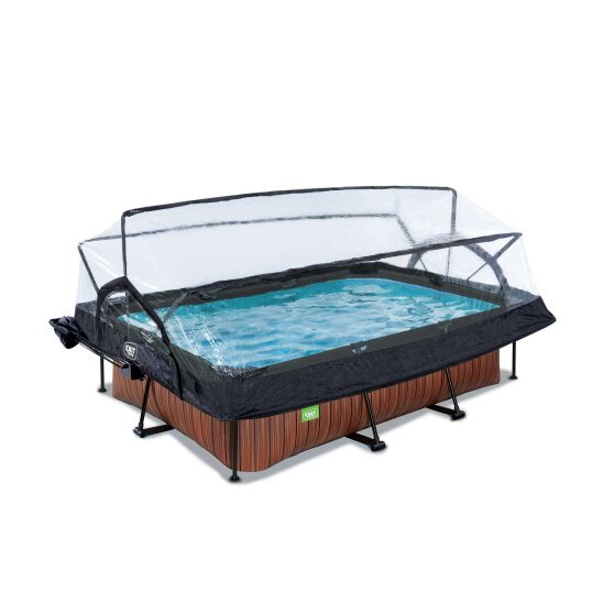 EXIT Wood Pool 220x150x65cm mit Filterpumpe und Abdeckung und Sonnensegel - braun
