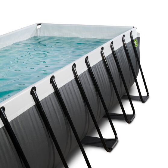 EXIT Black Leather Pool 540x250x122cm mit Sandfilterpumpe und Abdeckung und Zubehörset - schwarz