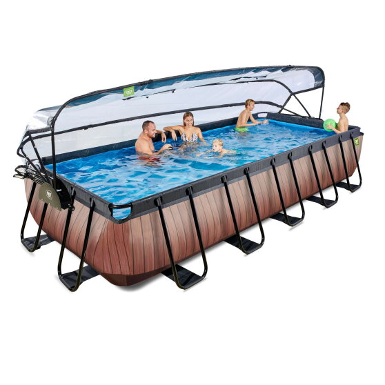 EXIT Wood Pool 540x250x100cm mit Sandfilterpumpe und Abdeckung und W&auml;rmepumpe - braun