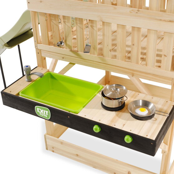 EXIT Panorama 550 Holzspielhaus mit Rutsche, Matschküche und Sandkasten