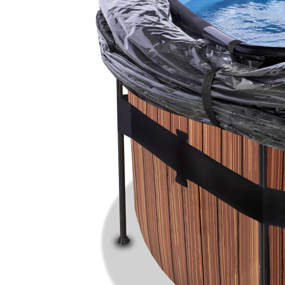 EXIT Wood Pool ø450x122cm mit Sandfilterpumpe und Abdeckung und Wärmepumpe - braun