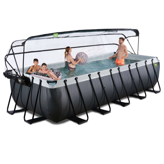 EXIT Black Leather Pool 540x250x122cm mit Sandfilterpumpe und Abdeckung und Wärmepumpe - schwarz