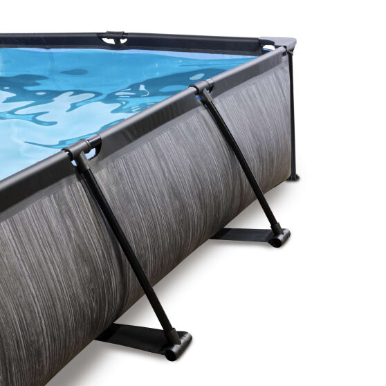 EXIT Black Wood Pool 300x200x65cm mit Filterpumpe und Abdeckung - schwarz