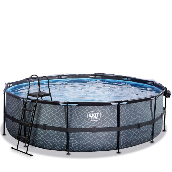 EXIT Stone Pool ø488x122cm mit Sandfilterpumpe und Abdeckung und Wärmepumpe - grau