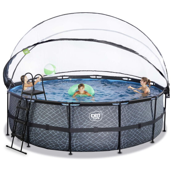 EXIT Stone Pool &oslash;450x122cm mit Sandfilterpumpe und Abdeckung - grau