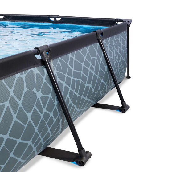 EXIT Stone Pool 220x150x65cm mit Filterpumpe und Abdeckung und Sonnensegel - grau