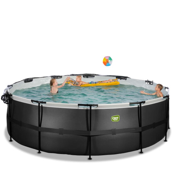 EXIT Black Leather Pool &oslash;450x122cm mit Sandfilterpumpe und Abdeckung und Zubeh&ouml;rset - schwarz