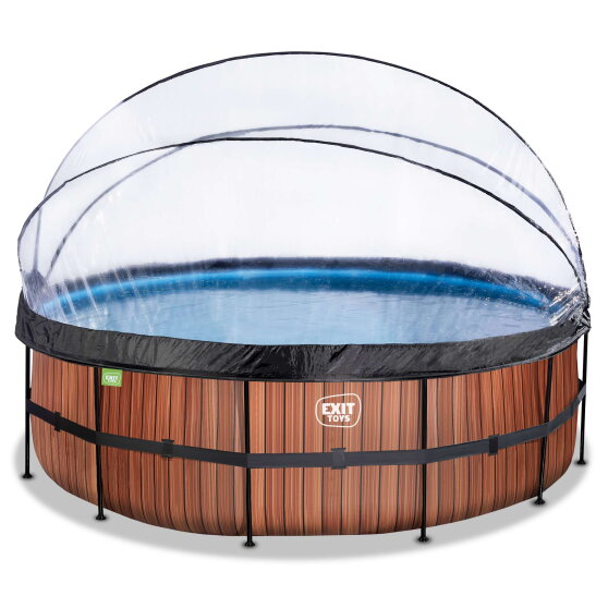EXIT Wood Pool &oslash;450x122cm mit Sandfilterpumpe und Abdeckung - braun