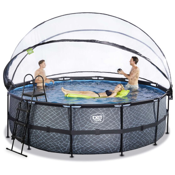 EXIT Stone Pool &oslash;450x122cm mit Sandfilterpumpe und Abdeckung - grau