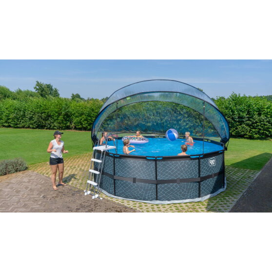 EXIT Black Leather Pool ø450x122cm mit Sandfilterpumpe und Abdeckung - schwarz