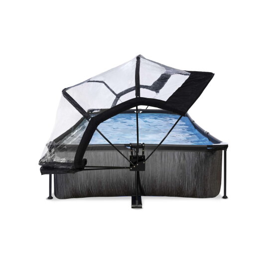 EXIT Black Wood Pool 300x200x65cm mit Filterpumpe und Abdeckung - schwarz
