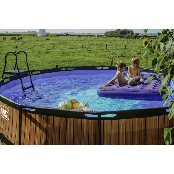 EXIT Wood Pool &oslash;427x122cm mit Sandfilterpumpe - braun