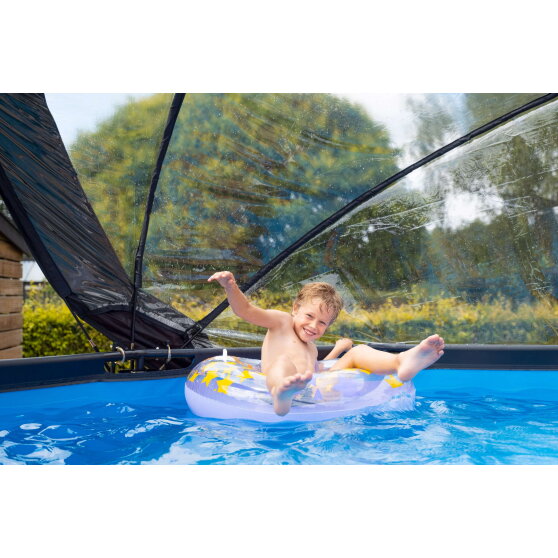 EXIT Black Leather Pool ø360x122cm mit Sandfilterpumpe und Abdeckung und Zubehörset - schwarz