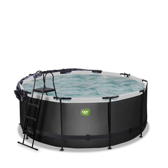 EXIT Black Leather Pool ø360x122cm mit Sandfilterpumpe und Abdeckung und Zubehörset - schwarz
