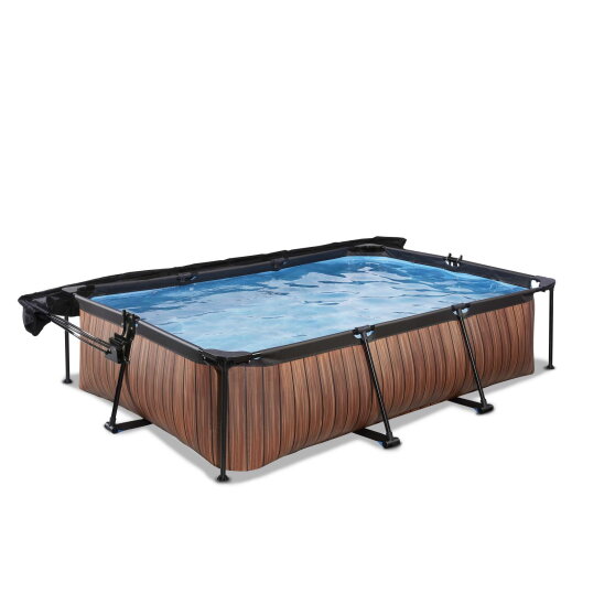 EXIT Wood Pool 300x200x65cm mit Filterpumpe und Sonnensegel - braun