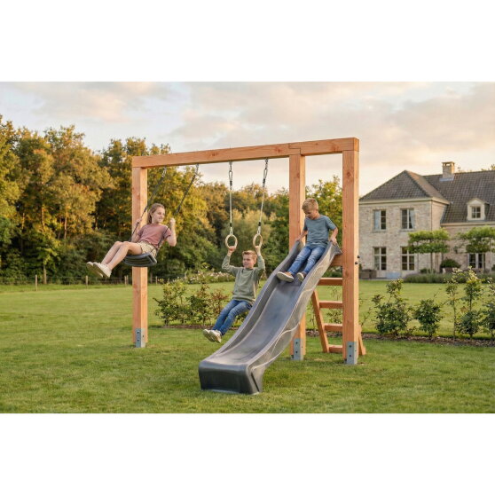 EXIT Linea Massiv 140 Holzschaukel mit Rutsche und Turnringen