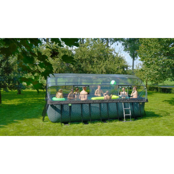 EXIT Wood Pool 540x250x122cm mit Sandfilterpumpe und Abdeckung und Wärmepumpe - braun