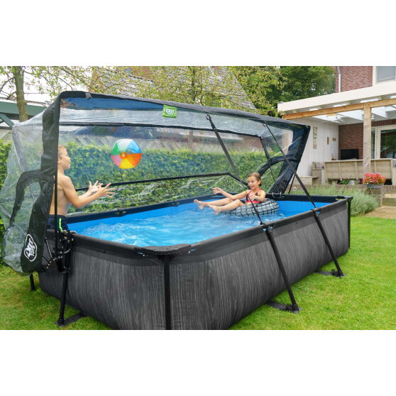 EXIT Black Wood Pool 300x200x65cm mit Filterpumpe und Abdeckung - schwarz