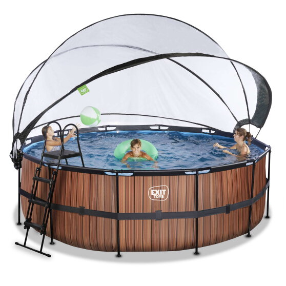 EXIT Wood Pool ø427x122cm mit Sandfilterpumpe und Abdeckung - braun