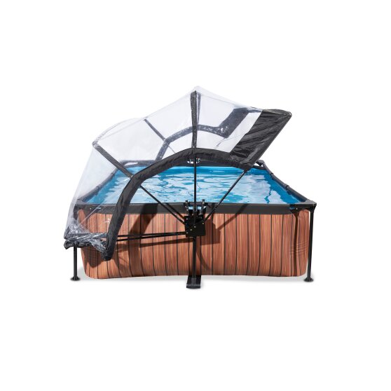 EXIT Wood Pool 300x200x65cm mit Filterpumpe und Abdeckung - braun