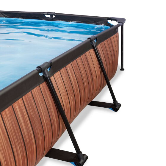 EXIT Wood Pool 220x150x65cm mit Filterpumpe und Abdeckung und Sonnensegel - braun