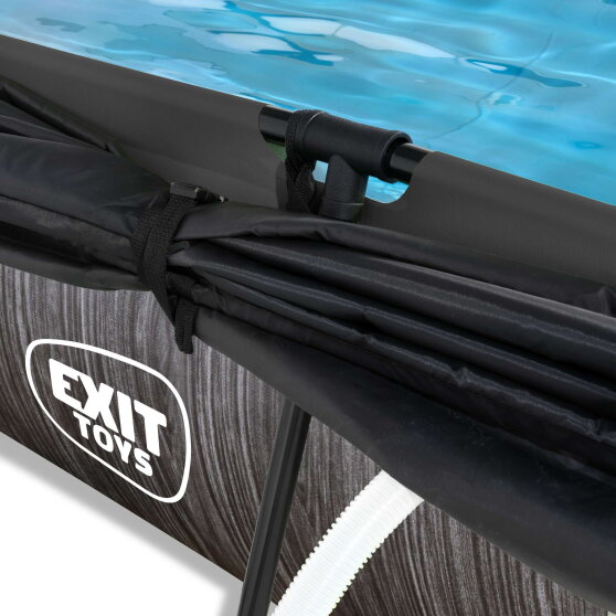 EXIT Black Wood Pool 300x200x65cm mit Filterpumpe und Sonnensegel - schwarz