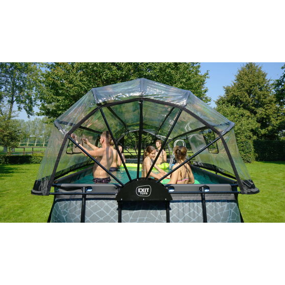 EXIT Stone Pool 540x250x122cm mit Sandfilterpumpe und Abdeckung - grau