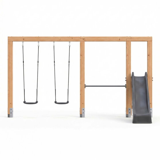 EXIT Linea Massiv 140 Doppelschaukel mit Reckstange und Rutsche