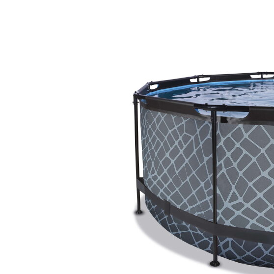 EXIT Stone Pool &oslash;360x122cm mit Sandfilterpumpe und Abdeckung - grau
