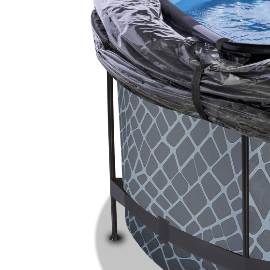 EXIT Stone Pool &oslash;360x122cm mit Sandfilterpumpe und Abdeckung - grau