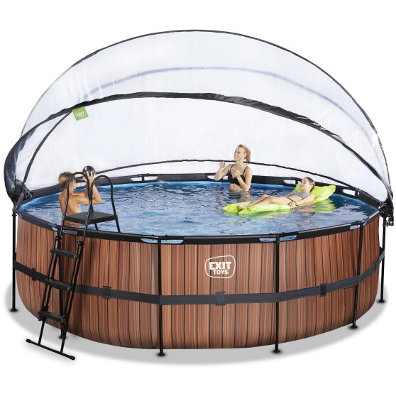 EXIT Wood Pool &oslash;488x122cm mit Sandfilterpumpe und Abdeckung - braun