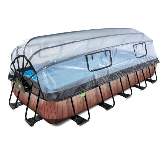 EXIT Wood Pool 540x250x100cm mit Sandfilterpumpe und Abdeckung und W&auml;rmepumpe - braun