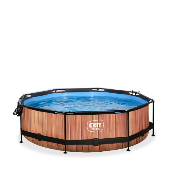 EXIT Wood Pool Ø300x76cm mit Filterpumpe & Abdeckung – Braun