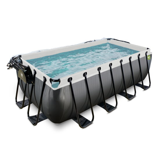 EXIT Black Leather Pool 400x200x122cm mit Sandfilterpumpe und Abdeckung und Wärmepumpe - schwarz