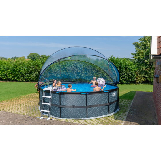 EXIT Black Leather Pool ø450x122cm mit Sandfilterpumpe und Abdeckung - schwarz