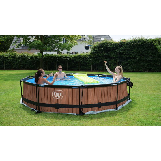 EXIT Wood Pool &oslash;360x76cm mit Filterpumpe - braun