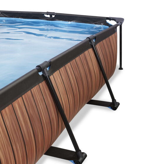 EXIT Wood Pool 300x200x65cm mit Filterpumpe und Sonnensegel - braun