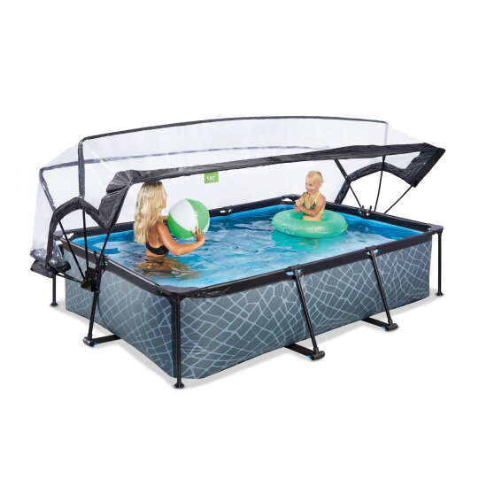 EXIT Stone Pool 300x200x65cm mit Filterpumpe und Abdeckung - grau