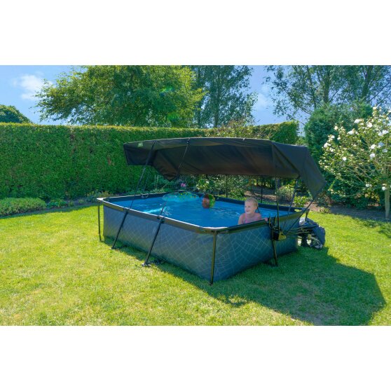 EXIT Black Wood Pool 300x200x65cm mit Filterpumpe und Abdeckung und Sonnensegel - schwarz