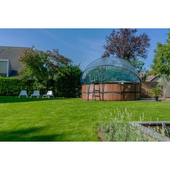 EXIT Wood Pool &oslash;450x122cm mit Sandfilterpumpe und Abdeckung und W&auml;rmepumpe - braun