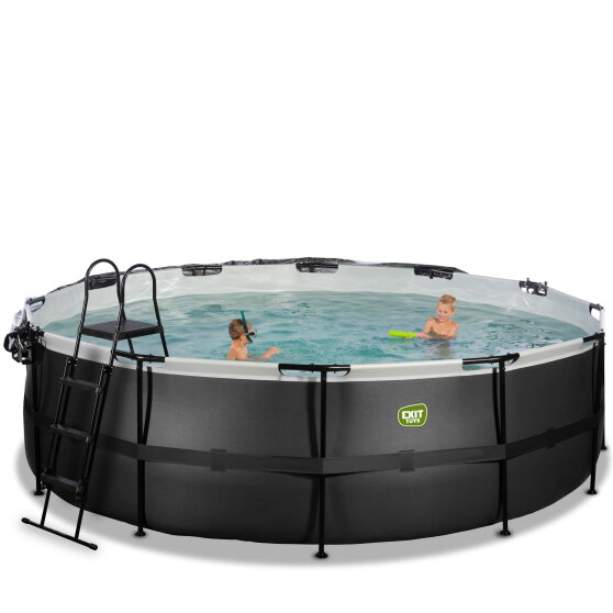 EXIT Black Leather Pool ø488x122cm mit Sandfilterpumpe und Abdeckung und Zubehörset - schwarz