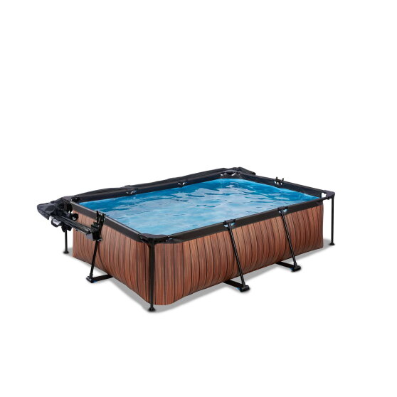 EXIT Wood Pool 220x150x65cm mit Filterpumpe und Abdeckung und Sonnensegel - braun