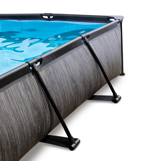 EXIT Black Wood Pool 220x150x65cm mit Filterpumpe und Abdeckung - schwarz